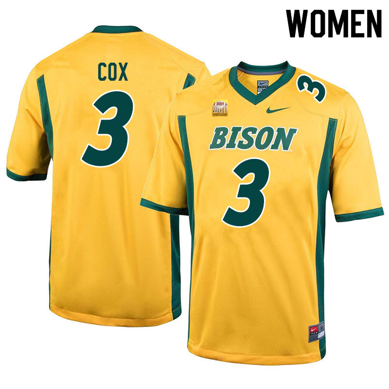 Women #3 Jasir Cox North Dakota State Bison College Football Jerseys Sale-Yellow - Click Image to Close